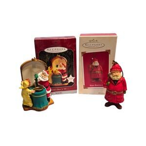 Hallmark Santa Kris Kringle Ornament Show And Tell 1998 Set Lot Of 2 Vtg